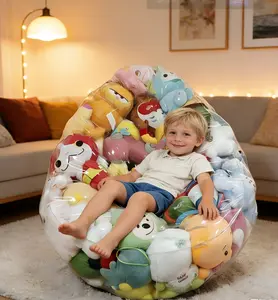 Large Capacity Teardrop-Shaped Toy Storage Bag/Sofa Cover Soft Transparent Storage Box with Closable Design Space-Saving Indoor/Outdoor Use Durable Plastic