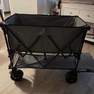 Sweetcrispy Large Capacity Folding Double-Decker Wagon with Brakes, 440 lbs Load Capacity, Flexible Handle, All-Terrain Big Wheels, Backyard Garden Accessories for Grocery Camping