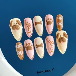 349 Hi Puppy 3D Custom Hand-painted Press On Nails - Pink, Bows, Dog Cartoon Designs - Beauty Nail Art Decoration Accessories