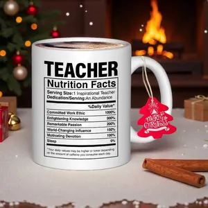Break Resistant | 1pc Teacher Nutrition'Facts Print Coffee Cup 11oz 350ml | Double Sided Print, Earthenware, Hand Wash Only, Multifunctional Unique Gift for Home, Suitable for Christmas, Halloween, New Year, Birthday