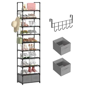 Narrow Shoe Rack, 10 Tiers Tall Shoe Rack Shoe Tower Slim Vertical Shoe Rack Storage Organizer for Closet Entryway Space Saving Corner Shoe Shelf (10 Tiers-Black)