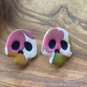 Handmade Polymer Clay Skull Studs