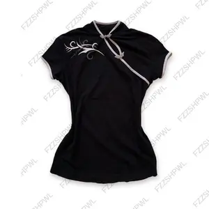 Harajuku womens T-shirt retro Chinese style button chic fashion slim aesthetic high street punk Y2K cute long-sleeved casual top