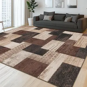 Modern Geometric Patchwork Rug Non Slip Backing Stain Resistant for Living Room Throw Carpet for Office Entryway Dining Room.