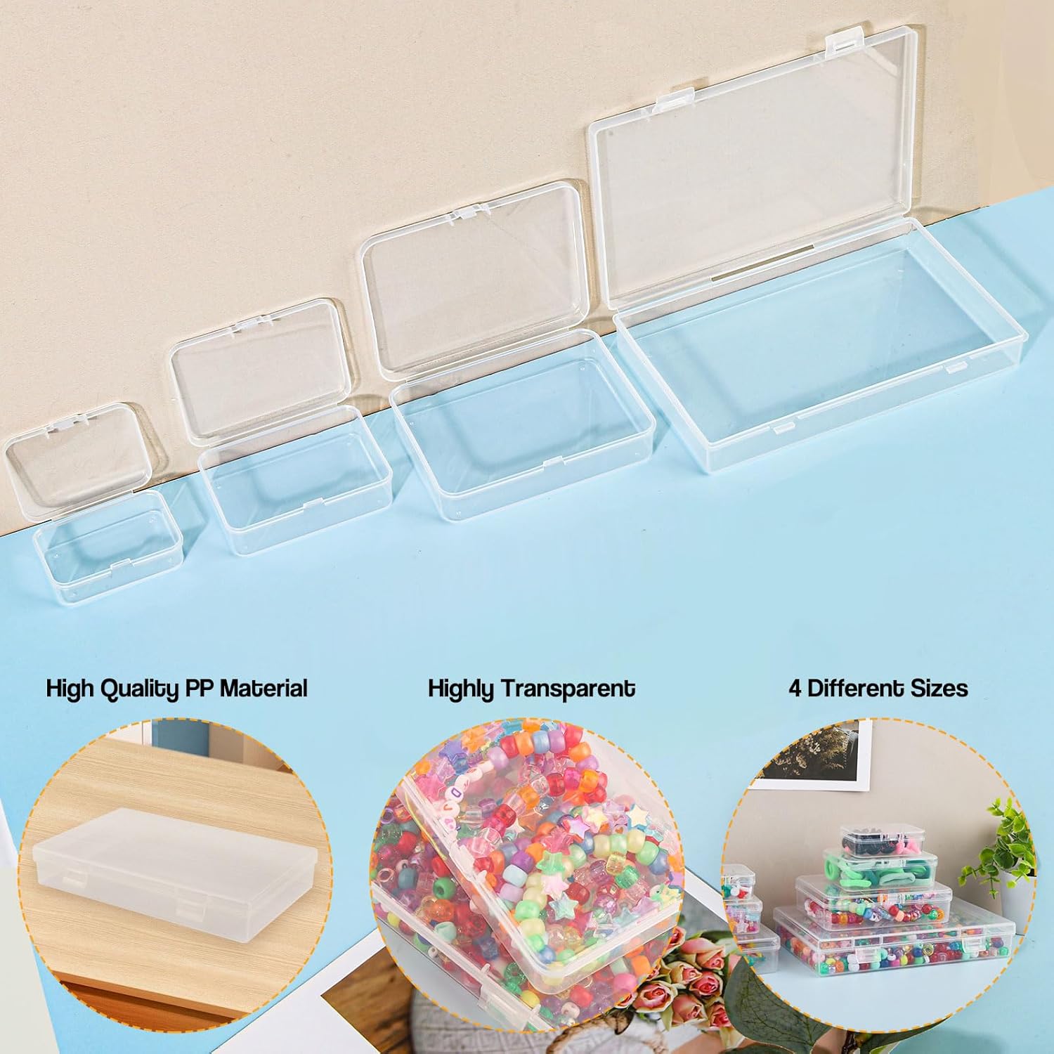 Pack Of 32 Transparent Plastic Boxes in 4 Different Sizes, Versatile Storage Solution, Waterproof And Stackable Design for Organizing Beads, Earrings, Jewelry