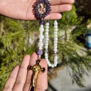 17” Rosary with Pearls and Semi-Precious Stones – Our Lady of Guadalupe