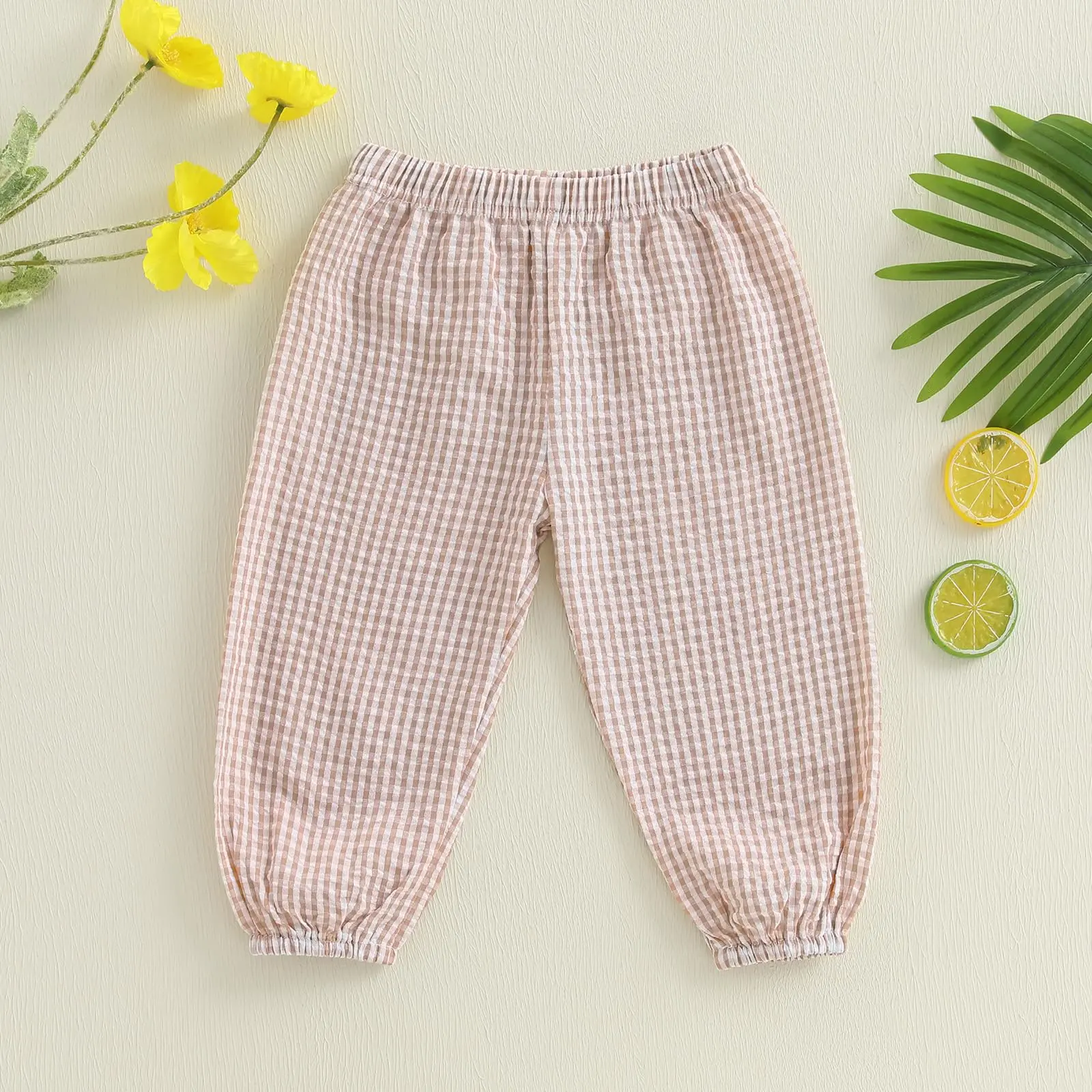 Toddler Baby Boy Girl Gingham Bubble Pants Kids Casual Plaid Elastic Waist Long Bloomers Trousers Bottoms