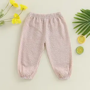 Toddler Baby Boy Girl Gingham Bubble Pants Kids Casual Plaid Elastic Waist Long Bloomers Trousers Bottoms