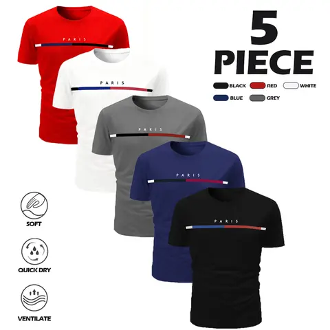 Men's 5-Pack Round Neck Running Shirts - 5-Tee Rotation, Athletic Fit, Engineering Fabric, Pro-Dry Technology, Sweat-Wicking Mesh, Wrinkle-Resistant, Quick-Dry, Cold Wash Compatible, Built for Performance Activewear for Running, Gym, All Seasons