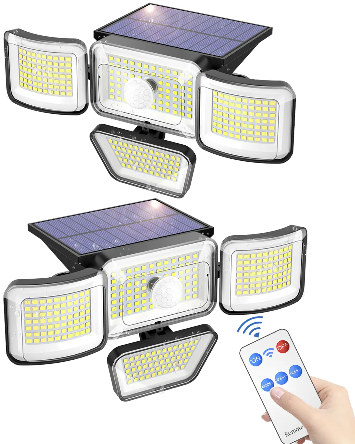Super Bright 278 LED Solar Motion Lights Outdoor (2-Pack) - 3000LM Waterproof Security Flood Lights with Remote for Garden & Garage