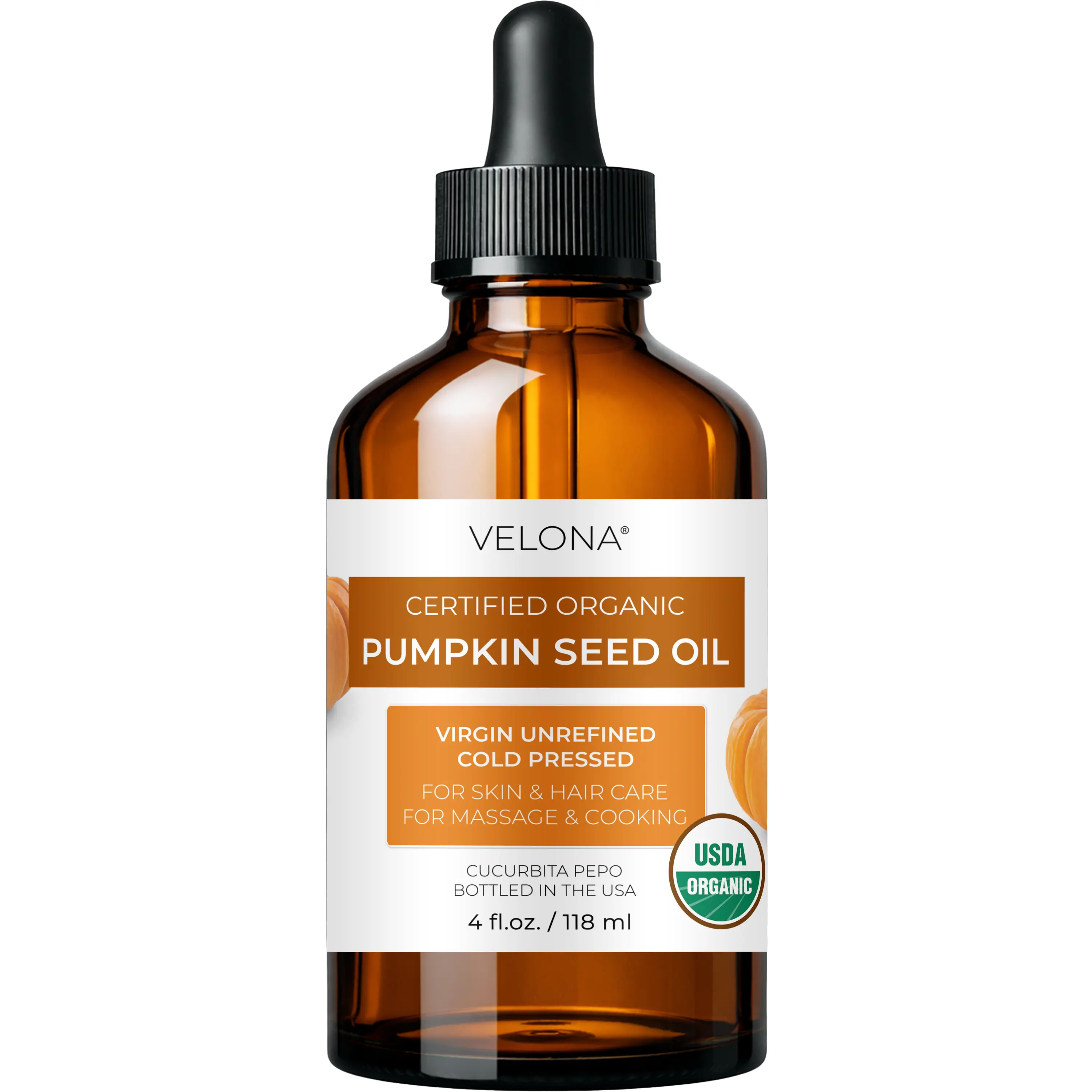 velona Pumpkin Seed Oil USDA Certified Organic - 4 fl oz | 100% Pure and Natural Carrier Oil | Unrefined, Cold Pressed Hydrating Body Care body oil body oils