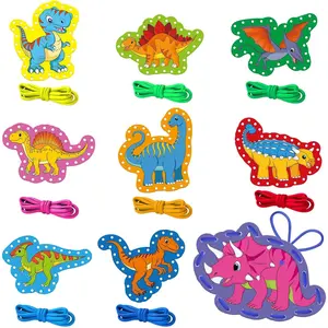 Double Side Dinosaur Lacing Cards Toddler Sewing Kit for Kids, Fine Motor Skills Toys, Shoe Tying Practice Manipulatives for Preschoolers, Preschool Learning Activities Classroom Must Haves