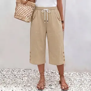 Women’s lightweight capri pants with drawstring waist — casual pants for spring/summer, stylish, comfortable, breathable, versatile loose fit for everyday wear, casual styling