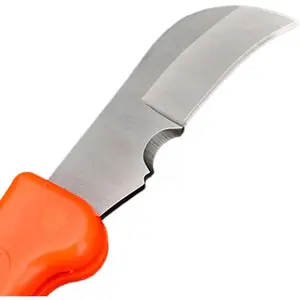 Electrician Curved Blade Knife - Lockback Folding Design - Stainless Steel - Works for Cable Stripping, Cutting Insulation, Cable Ties, Tape, Pulls Cuts, Splicing - Ergo Grip