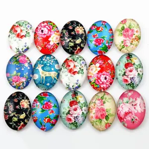 10pcs 18x25mm New Fashion Mix Flower Tree Life Handmade Po Glass Cabochons Pattern Domed Jewelry Accessories Supplies