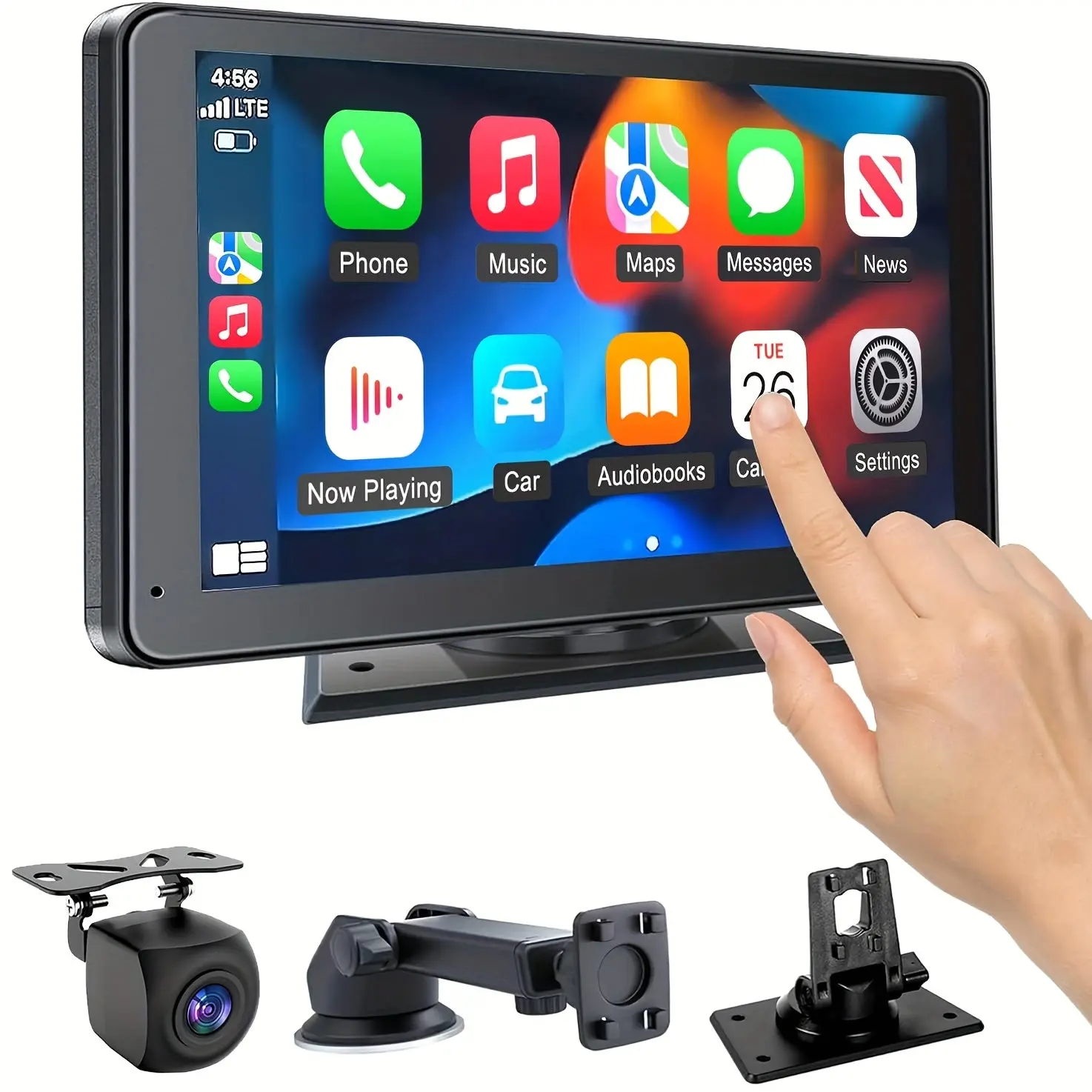 2025 New 7-inch Wireless Car Display KK336680 with Built-in Audio Ultra HD Touchscreen 1080P Backup Camera GPS Navigation CarPlay Android Auto Mirror Link FM Radio AUX USB TF