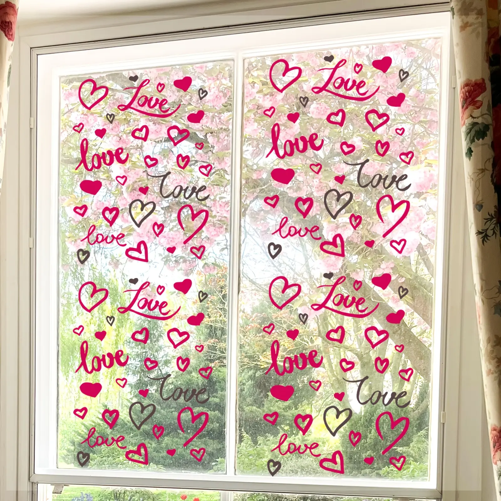 A set of 4 pieces (30cm*40cm*4pcs) - Pink Heart Love Valentine's Day Window Stickers, double-sided visible, decorative window decals, suitable for home windows, glass doors, static stickers HA15501