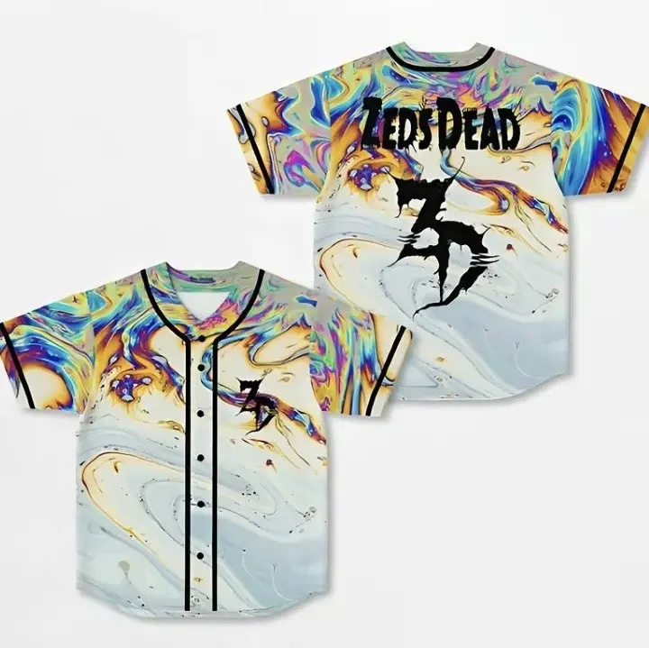 Zed Dead Trippy Acid Baseball Jersey | Unisex EDM Festival Shirt | Breathable Party Top | 420-Inspired Gift for Electronic Music & Baseball Fans