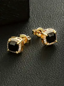 ICED CHICS 1 Pair Of 18k Gold-plated Square Synthetic Zirconia Stud Earrings, High Quality Earrings, Suitable for Both Men and Women, 6mm Mini Hip-hop Punk Jewelry, Fashionable and Avant-garde Accessories, Creating Eye-catching Looks