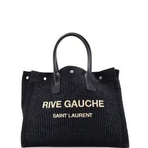 Pre-owned Yves Saint Laurent Canvas Plain, Raffia Tote Bags REBAG Saint Laurent Rive Gauche Shopper Tote Raffia with Canvas Small by Rebag