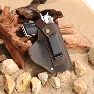 Universal Leather IWB/OWB Gun Holster, Adjustable Concealed Carry Pistol Holster with Metal Belt Clip, Right & Left Handed Fit for Most Standard Pistols