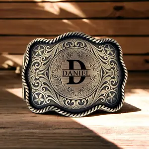 Personalized Western Belt Buckles Men Women, Initial Replacement Cowboy Rodeo Floral Belt Buckle for Removable Leather 1.5" Strap