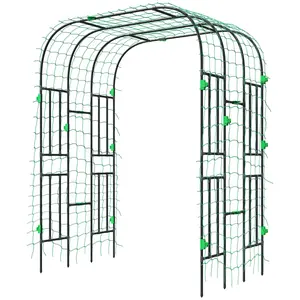 Garden Arch Trellis, 8 FT Tall Metal Plant Trellis Support with Climbing Net, Cucumber Trellis for Climbing Plants