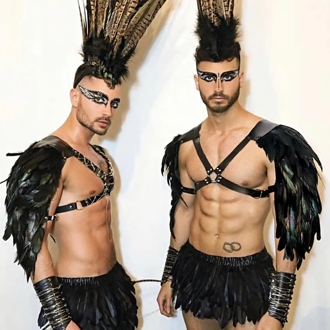 Medieval Leather Shoulder Armour with Feather Harness - Adjustable, Grommeted, Lace-Up Nativity Costume Accessory for Teenagers/Adults Cosplay Parties