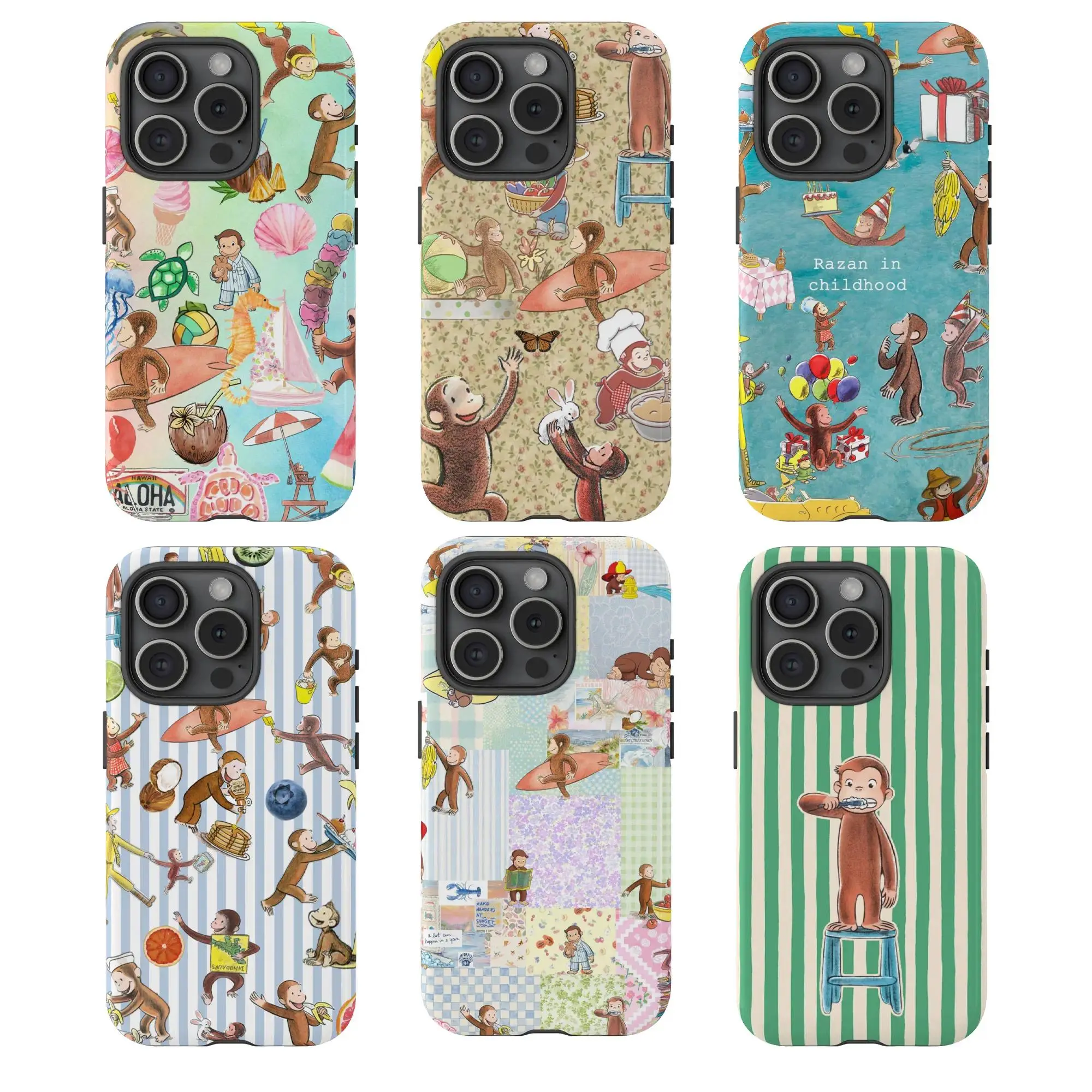 Curious Geogree Phone Case, Pastel Checkerboard Phone Cover, Cute, Aesthetic Case, Protective Cover, Cartoon Gift, Monkey Childhood,phone Case Suitable for Iphone 11/12/13/14/15/16/17 Pro Promax Plus Air and Samsung S22/S23/S24/S25 Plus Ultra Fe