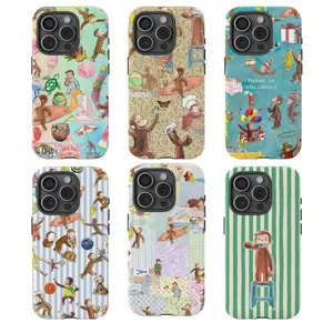 Curious Geogree Phone Case, Pastel Checkerboard Phone Cover, Cute, Aesthetic Case, Protective Cover, Cartoon Gift, Monkey Childhood,phone Case Suitable for Iphone 11/12/13/14/15/16/17 Pro Promax Plus Air and Samsung S22/S23/S24/S25 Plus Ultra Fe