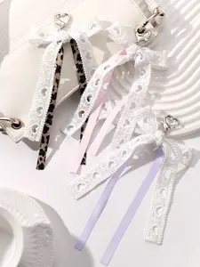 Elegant Korean Style Keychain Pendant, Light Color Ribbon Bow Design, Sweet Lace Bag Accessory, Perfect for Women & Girls