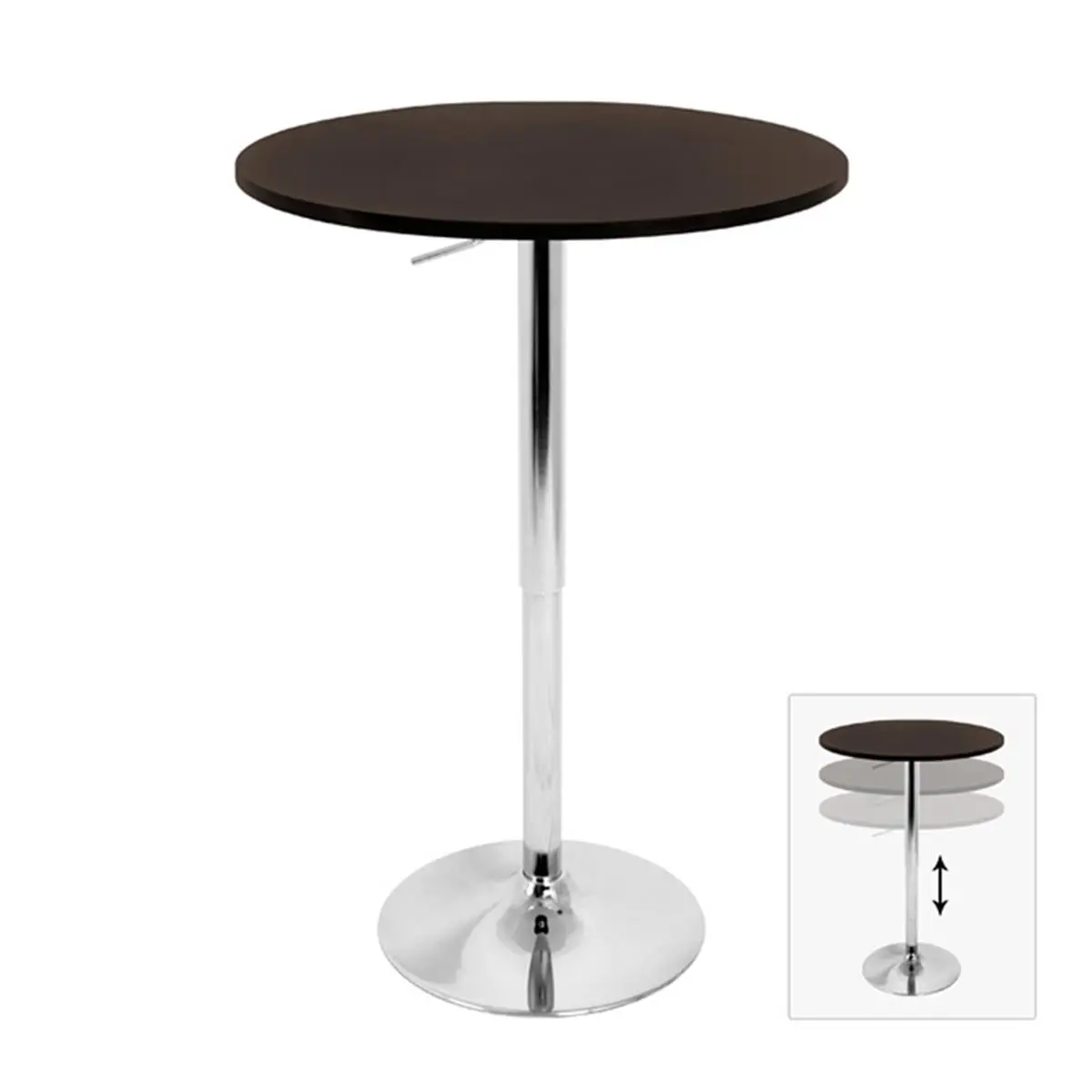 212 MAIN Adjustable Height Outdoor Bar Table - Wood Top, Chrome Base, Weather-Ready Outdoor Living Furniture