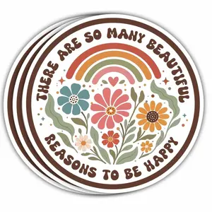 There Are So Many Beautiful Reasons To Be Happy Waterproof Vinyl Sticker, Floral Inspirational Motivational Decal for Laptop, Phone, Water Bottle 1FY