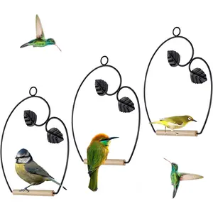 Set of 3 Hummingbird Swings, Rust Resistant Metal Frame, Wooden Dowel, Attach to Bird Feeders,  for  Indoor Office Outdoor Trunk Lawn Patio Garden