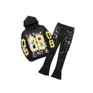 Nesta Black/Black Hoodie/Stacked Flare Jean Set