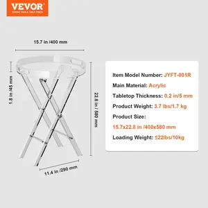 VEVOR Acrylic Folding Tray Table, Acrylic End Table with Folding X Leg, Clear Acrylic Side Table for Coffee, Drink, Food, Snack used in Living Room, Bedroom, and Study