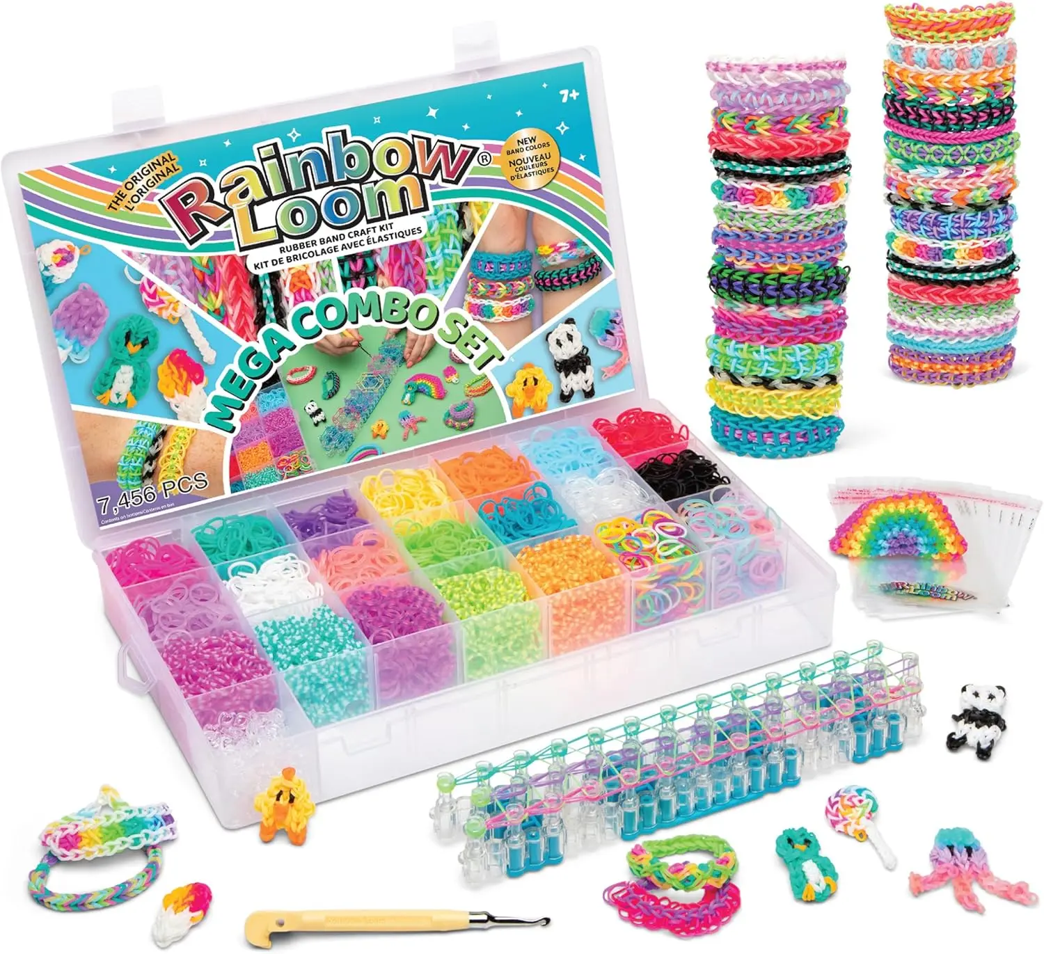High Quality Latex-Free DIY Rubber Bands MEGA Combo Set - 7000+ Bands with Great Elasticity, 2 Step-by-Step Bracelet Instructions, Organizer Case, 12 Gift Bags, 300 C-Clips, STEAM Craft Gift for Kids 7+
