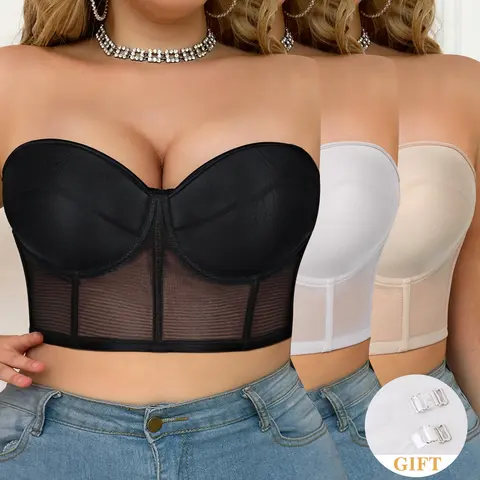 【SohoChic】Women's Seamless Anti-Slip Strapless Push-Up Bras Set (1-3pcs), Soft Cup Lingerie with Breast Support & Cleavage Enhancement, Black/White/Beige Daily Elegance Everyday Underwear, Seamless Anti-Slip Side Buckle Strapless Push-Up Everyday Bras