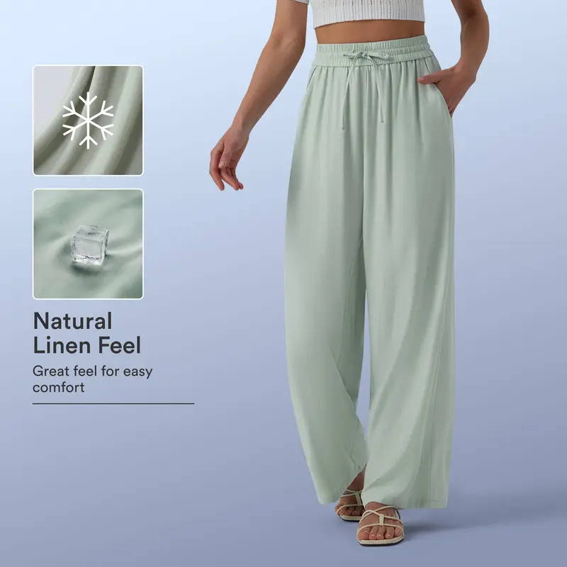 【Creator’s Pick】Halara High Waisted Drawstring Wide Leg Casual Linen-Blend Pants with Pockets