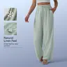 【Creator’s Pick】Halara High Waisted Drawstring Wide Leg Casual Linen-Blend Pants with Pockets