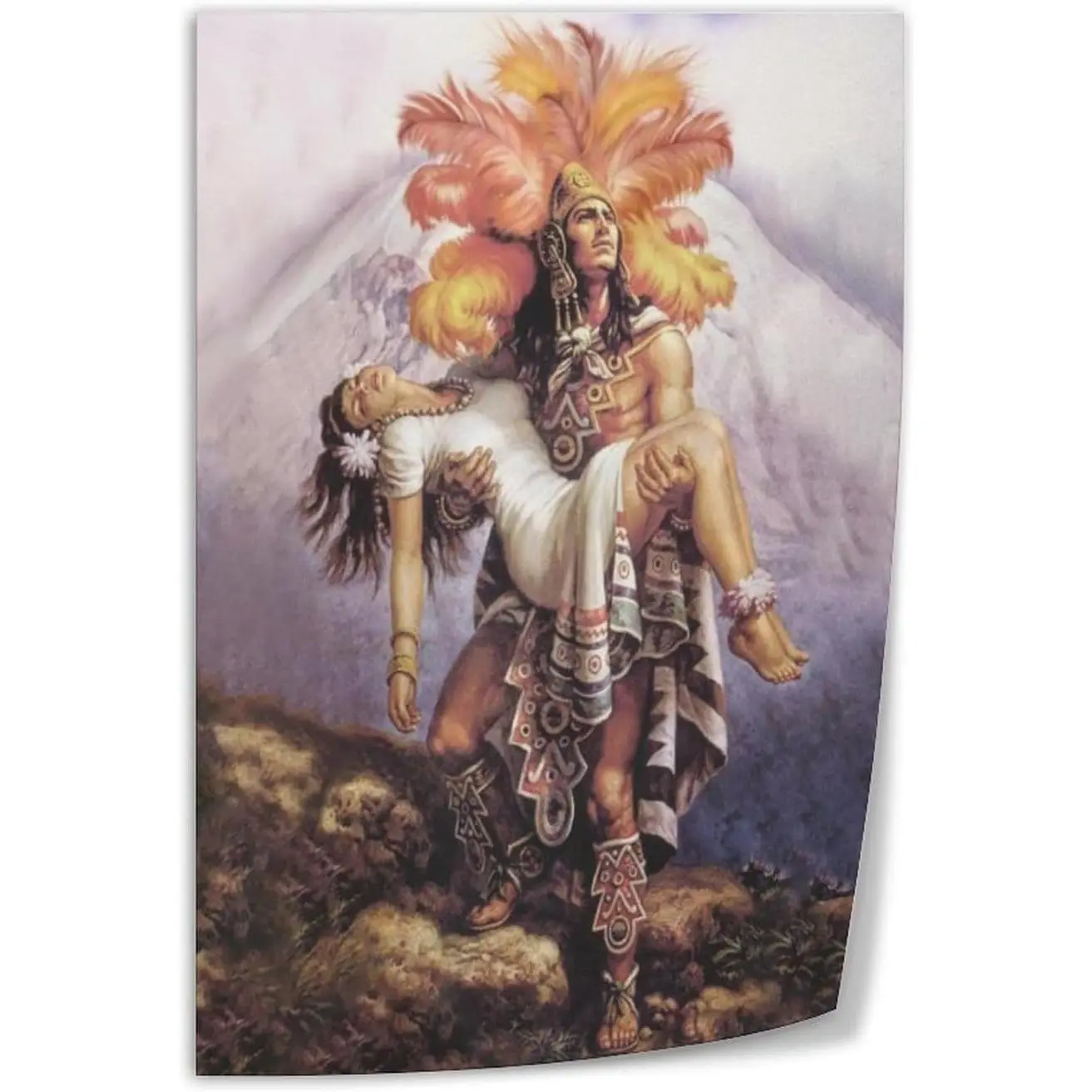 Aztec King & Chicano Woman Portrait Canvas Art Poster - Artistic Artwork, Unframed Home Decor Room Decor for Living Room, Bedroom, Office - 12x18in (30x45cm)