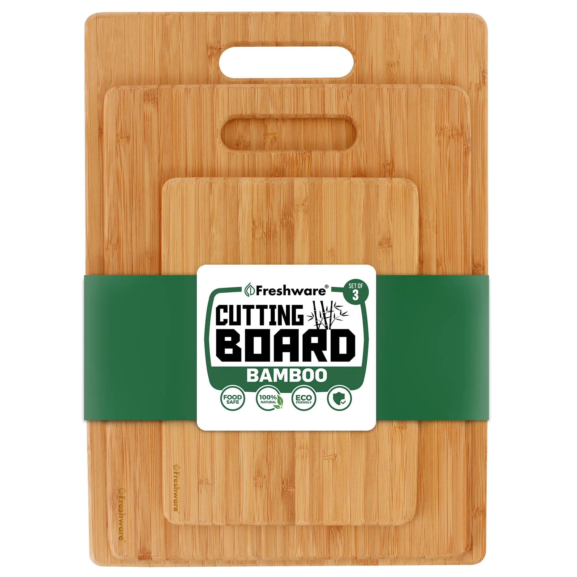 Freshware Bamboo Cutting Board Set of 3, Wooden Cutting Boards for Kitchen,  Knife Friendly Food Grade Chopping Board, Lightweight with Hanging Hole for Easy Storage