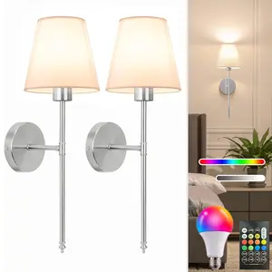 2-Piece LED Rechargeable Wall Light Set, Modern RGB Fabric Wall Lamps with Remote Control, Adjustable Indoor Lighting for Bedroom, Living Room, Study & Hallway