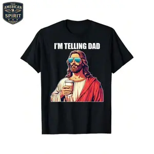 The American Spirit,All-Season Wear, I'm Telling Dad Jesus Lovers T-Shirt for Football Boys Kids Easter Fun Humorous Phrase Playful Message,Weekend Holiday Vacation Tee Tops ,