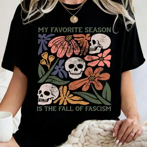 Vintage Skull Flower Anti-Fascist Tee | Fall Of Fascism Progressive Graphic Shirt