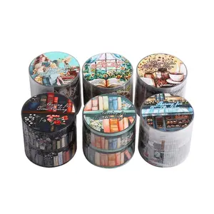 6 styles of 12m street corner book shadow tape, PET material, light retro style, DIY planner landscaping material tape