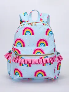 Pink rainbow Print With Ruffle Kids Backpack