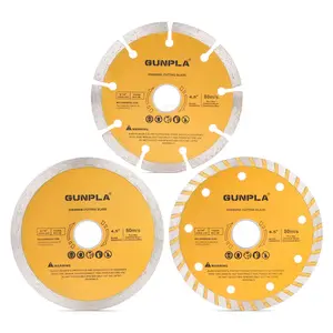 Gunpla 3Pcs Diamond Saw Blade Set | 4.5" Universal Cutting Discs for Angle Grinder | Continuous, Segmented & Turbo Rim for Tile, Concrete, Marble & Masonry | Dry/Wet Use