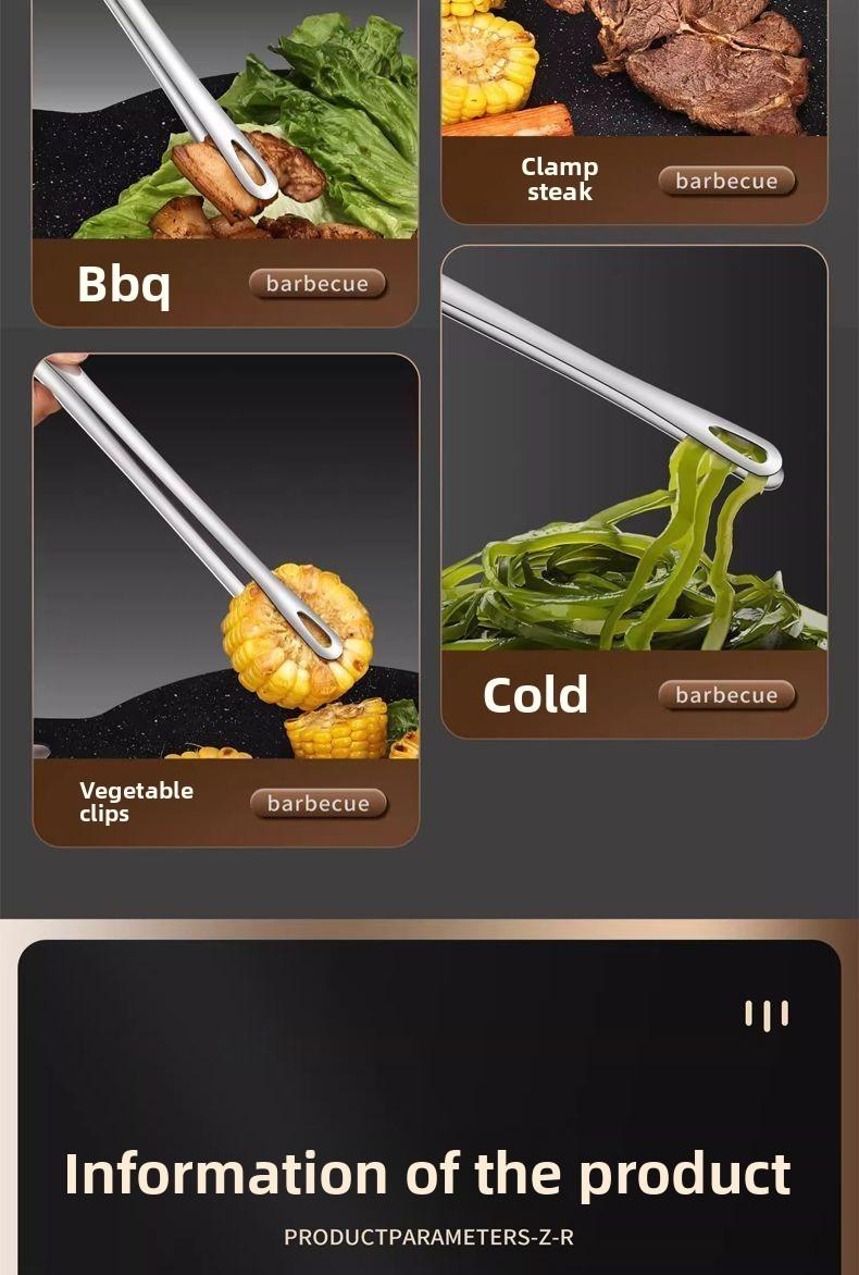 Stainless Steel BBQ Tong Steak Clip Kitchen Food Tongs Non-Slip Barbecue Clamp Cooking Utensils 304 Grade Easy Grip Comfortable Anti-Slip Texture