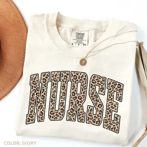 Comfort Colors Leopard Nurse Shirt, RN Shirt, Nursing School Tee, Registered Nurse Shirt, Nurse Gift, Cute Crewneck For Women